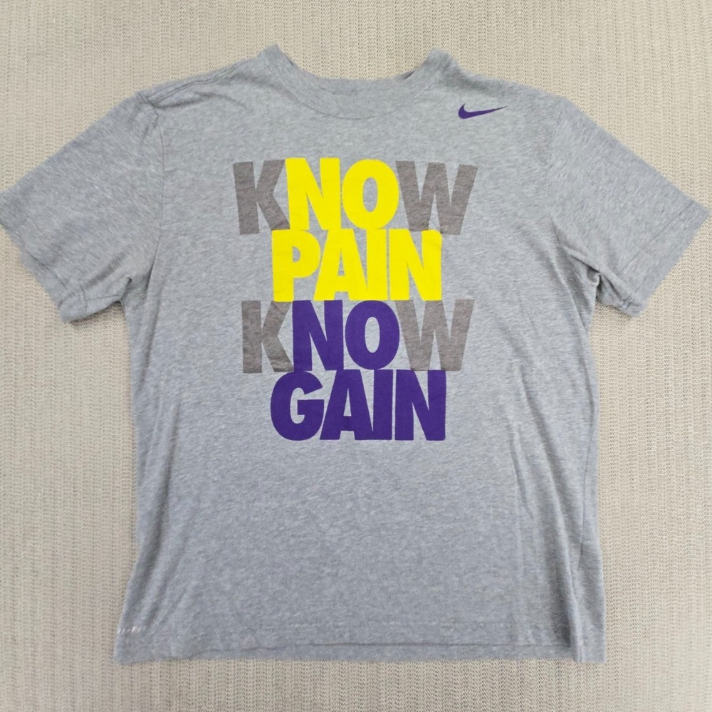 Nike Shirt Mens Large Gray Know Pain Know Gain Graphic Tee LSU Dri-FIT